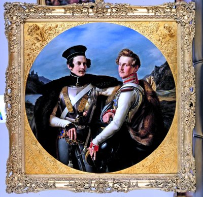 Dubbelportret van prinsen Friedrich Wilhelm van Pruisen en Wilhelm zu Solms-Braunfels in een kurassiersuniform door Friedrich Wilhelm von Schadow